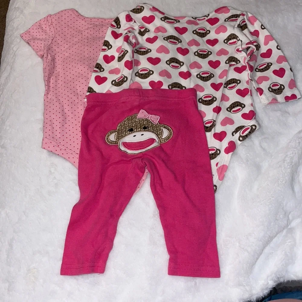 Baby starters 6month monkey set, pink white monkeys and hearts